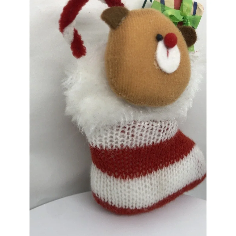 Vtg 1970s Handmade Teddy Bear And Stocking‎ Christmas Ornament 5